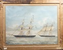 6782b836-9ac9-457b-b995-e1f98227be3f.jpg; P1053; Het barkschip 'Alcor', voor de wind zeilende onder de Nederlandse kust; aquarel