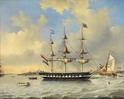 graphics/mmr/P1101_EvS81-291H_cropped.jpg; P1101; Het koopvaardijfregat 'Baron van der Capellen' voor anker liggend op de Maas te Rotterdam; schilderij