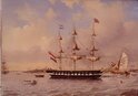 graphics/mmr/coll/P1101_DIVDIA.jpg; P1101; Het koopvaardijfregat 'Baron van der Capellen' voor anker liggend op de Maas te Rotterdam; schilderij